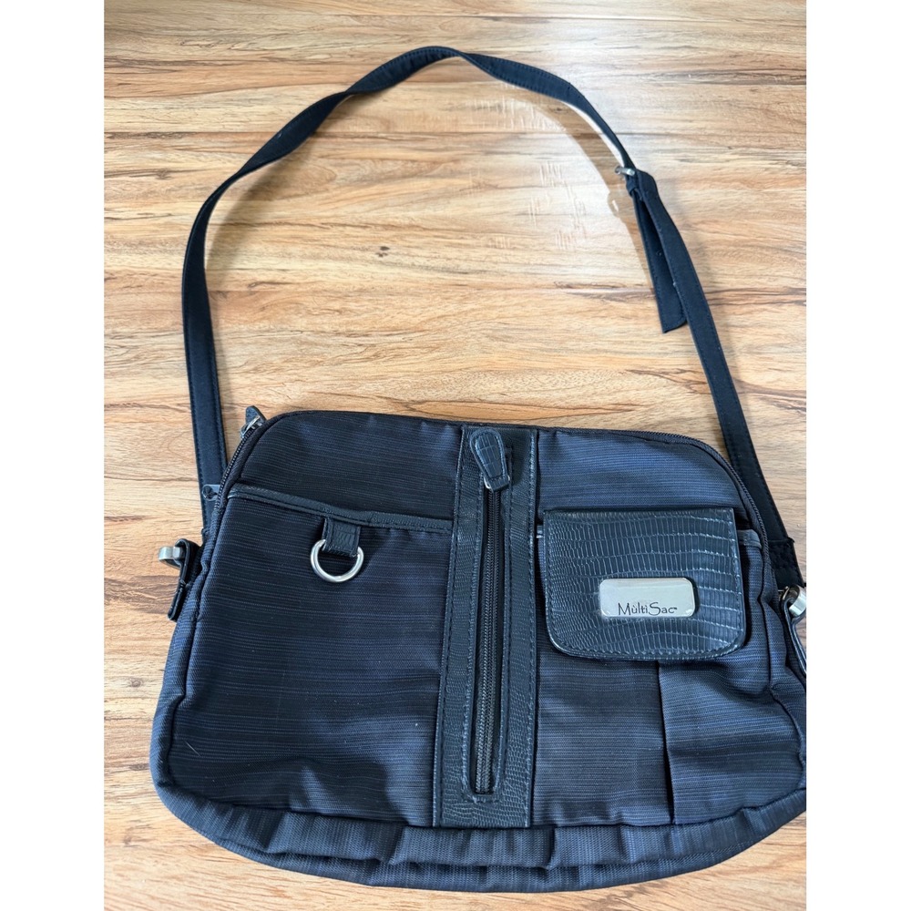 MultiSac Black Crossbody Bag Multi Pocket Messenger Shoulder Purse Organizer